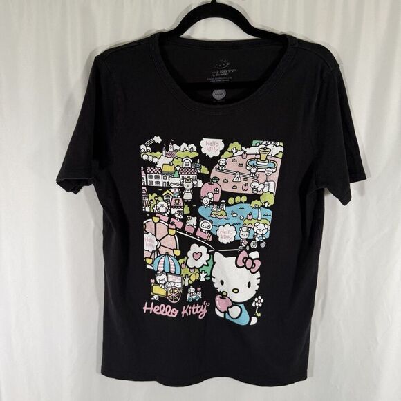 Hello Kitty Tops - Hello Kitty Graphic Shirt Junior's Large Black Graphic Print Short Sleeve T-Shir